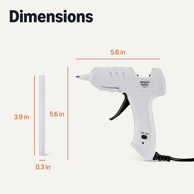 Amazon Basics Hot Glue Gun Kit with 30 Glue Sticks, High Temp for School Crafts, DIY Arts and Quick Home Repairs, Drip-Free Nozzle, Fast Drying, 20W, White
