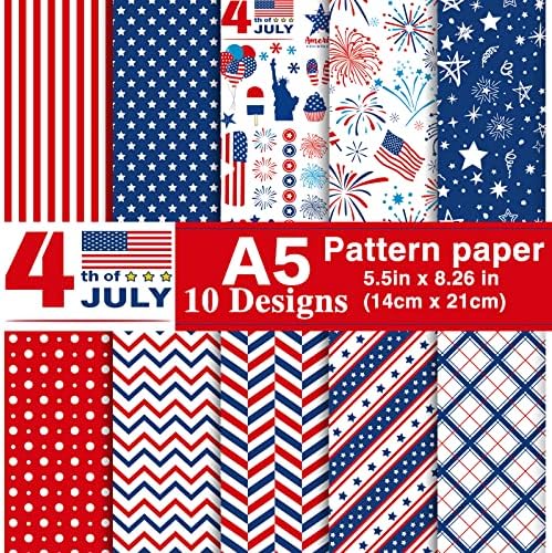 Morcheiong 90 Sheets 4th of July Pattern Paper Set 10 Designs Decorative Paper Double-Sided Craft Origami Paper for Independence Day Scrapbooking Card Making Crafting , A5 Size
