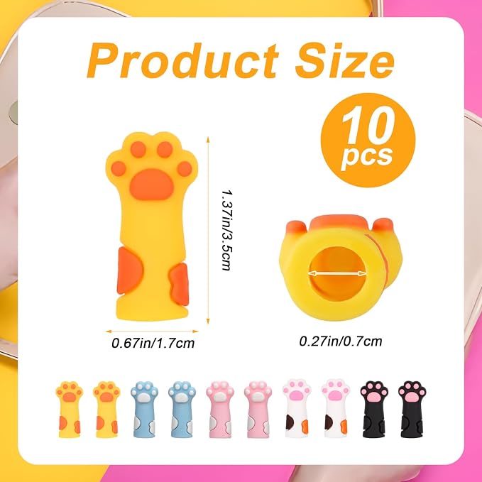 10pcs Cat Paw Knitting Needle Stoppers, Silicone Knitting Needle Point Protectors Cute Knitting Needle Tips Stoppers Stitch Stoppers for Larger Size Knitting Needle (5 Colors)
