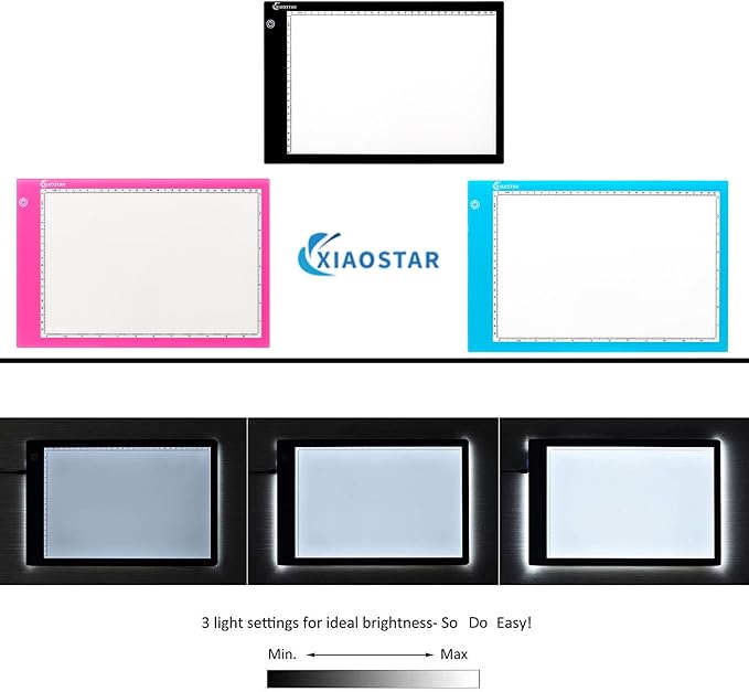 XIAOSTAR Light Box Drawing Pad, 12000 Lux LED Tracing Board A4, USB Powered (Not Rechargeable) PMMA Panel, Adjustable Brightness for Diamond Painting, Sketching, Animation, X-Ray–Includes Accessories | for Artists,Animation Drawing,Sketching,Animation,...
