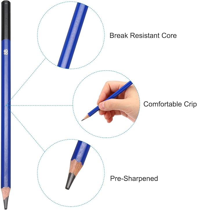 PATIKIL 8B Drawing Pencils for Sketching, 6PCS Sketch Pencils for Drawing Art Pencils Graphite Wood Pre-sharpened for Drawing Sketching Artists