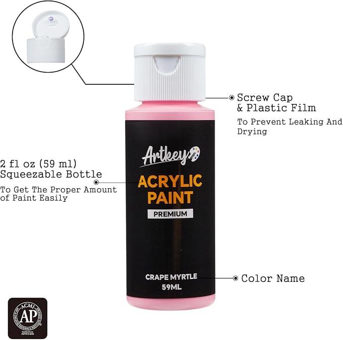 Artkey Acrylic Paint Set, 16 Colors 2 oz/59 ml Acrylic Paint Kit for Professional Artists & Beginners – Spring Pastel Art & Craft Supplies for Canvas, Wood, Fabric, Rock, Leather, Ceramic, Glass