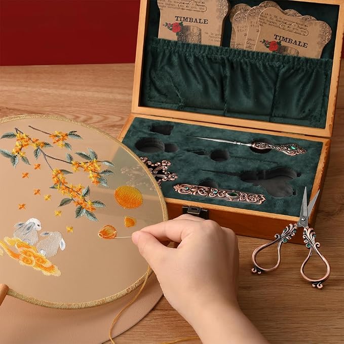 NOTIONSLAND Embroidery Scissor Set, Vintage Supplies, Needle Case, Sewing Awl, Thimble, Floss Board for Needlework, Copper
