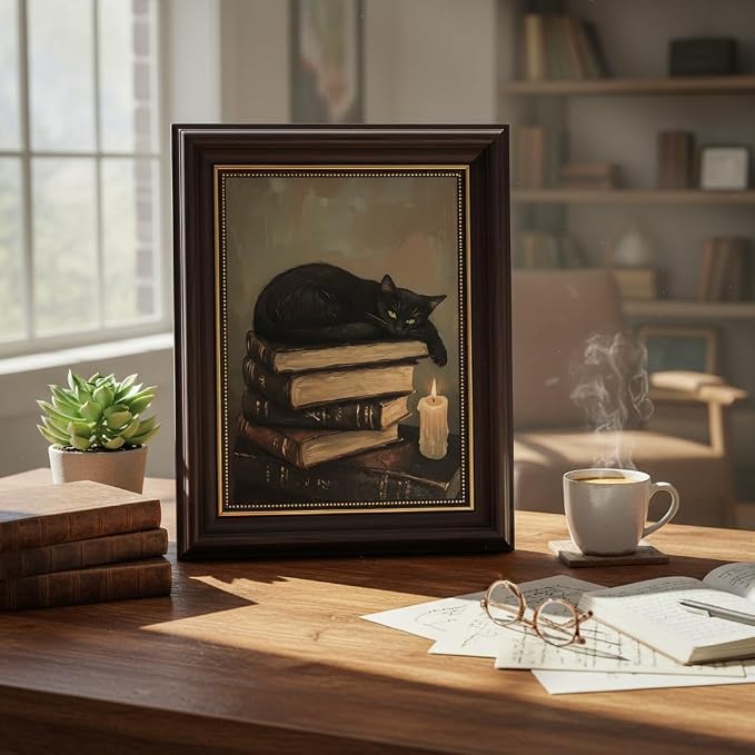 Gothic Cat Paint by Numbers Kit for Adults Framed Canvas, Frameworkless