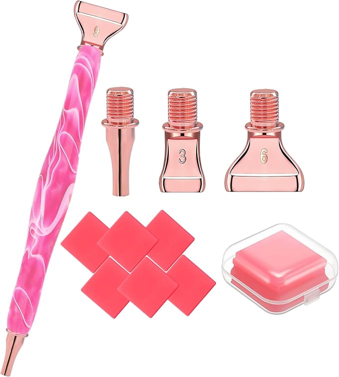 Diamond Art Tools Diamond Painting Accessories Kits with Screw Metal Tip Diamond Painting Pen Drill Bead Dot Pens for Art Craft Nail No Longer Loose (Pink Pen Rose Gold 3)