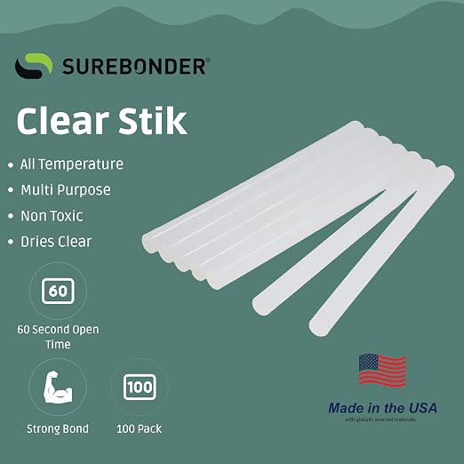Surebonder Clear, All Purpose, All Temp., Mini Size Hot Glue Sticks 0.27 in. Diameter, 4 in. Length -100 Pack