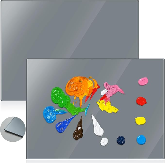 Nuanchu 2 Pcs Tempered Glass Palette for Oil Painting, 12 X 16 Inches Grey