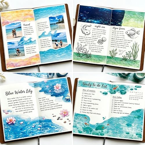 6 Rolls PET Tape for Scrapbooking Water Wave Tape Journaling Stickers Water Ripple Landscape Transparent Scrapbook Washi Tape Aesthetic Set Seaside Beach Planner Junk Journal Decorative PET Tapes