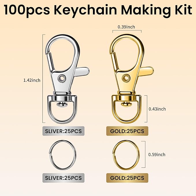 LEOBRO 100PCS Lobster Claw Clasps and Key Rings, Keychain Making kit, Keychains Clips and Key Chain Ring, for Key Chain, Jewelry Making, Art Crafts, Gold & Silver