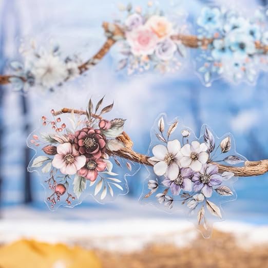 6 Rolls Colorful Winter Floral Washi Tape Set Snowflake Landscape Flower Washi Tapes Transparent PET Tape Stickers for Journaling Junk Journal Supplies Crafts Decorative Tapes Scrap Booking Supples