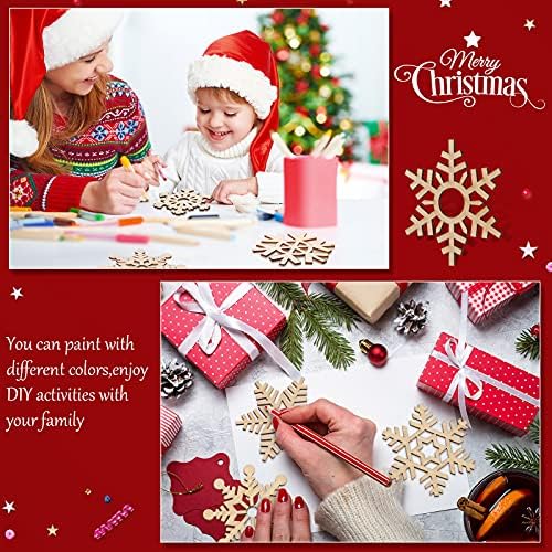 Blulu 100 Pcs Christmas Wooden Snowflakes Crafts, Natural, 4 in