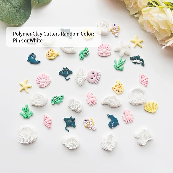 Under The Sea Polymer Clay Cutters Set - 13pcs Ocean Life Shapes Including Seal, Turtle, Jellyfish, Starfish, Dolphin & Shells for DIY Earring Jewelry, Soft Clay Crafts & Scrapbooking