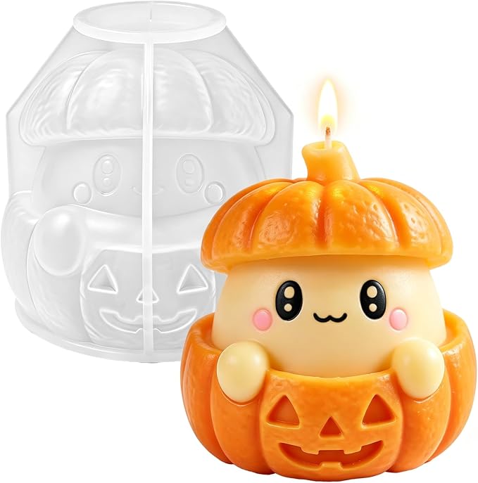Halloween Silicone Mold, Little Ghost Face Pumpkin Candle Mold | for Candles Making, Crafts Plaster, DIY Gypsum, Epoxy Resin Casting, Halloween Themed Home Decor Handmade Gift