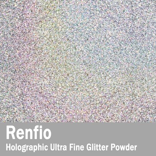 Renfio Holographic Ultra Fine Metallic Resin Glitter | 2.11 Oz (60g) PET Crafts Sequins 1/128" 0.008" 0.2mm Epoxy Chips Flakes Rainbow Glitter for Tumblers Slime - Laser Silver