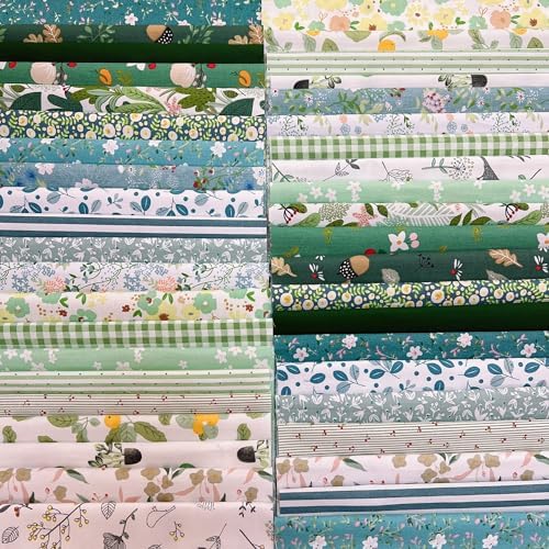 Cotton Fabric DIY Making Supplies Quilting Patchwork Fabric Fat Quarter Bundles DIY for Quilting Cotton Patchwork Cushions (42pcs Green, 9.8" x 9.8")