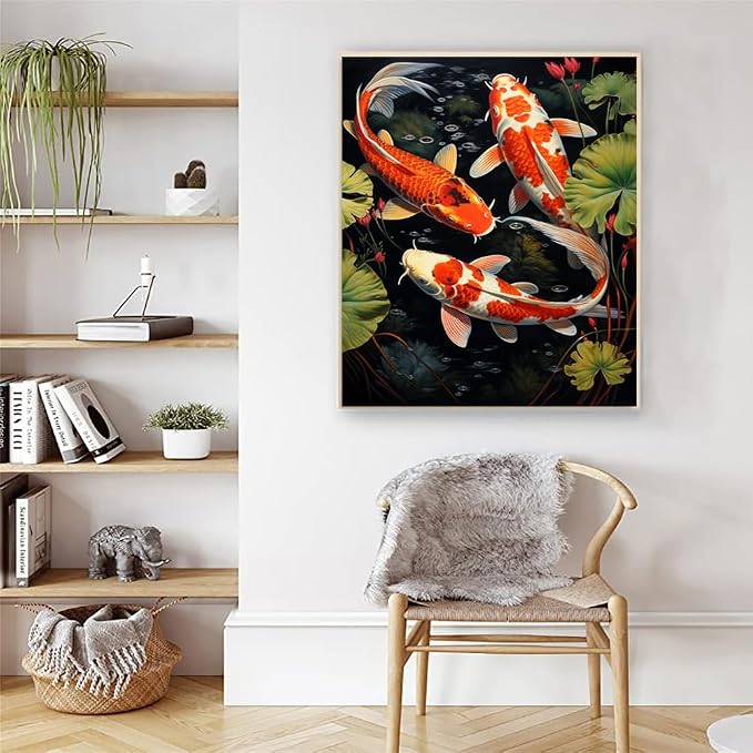 Artunion Koi Fish Paint by Numbers Kit for Adults,Fish Animals Paint by Number Kits, DIY Oil Painting Paint by Number Kits on Canvas Arts Craft for Home Wall Decor 16x20 Inch
