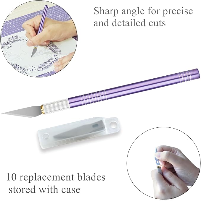Headley Tools Rotary Cutter Set - 45mm Fabric Cutter, 5 Extra Rotary Blades, A3 Cutting Mat, Quilting Ruler and Sewing Clips, Craft Knife Set, Ideal for Crafting, Sewing, Patchworking, Purple