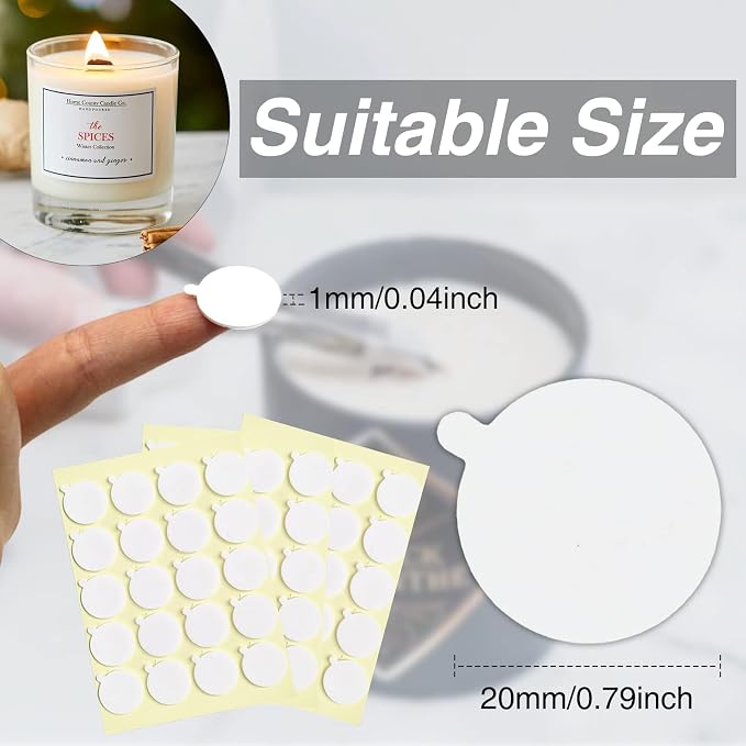 120Pcs Candle Wick Stickers, with Tail | Double-Sided, Easy to Peel, Heat Resistance, Ideal for Candle Wick Securing, DIY Candle Making, Home Craft