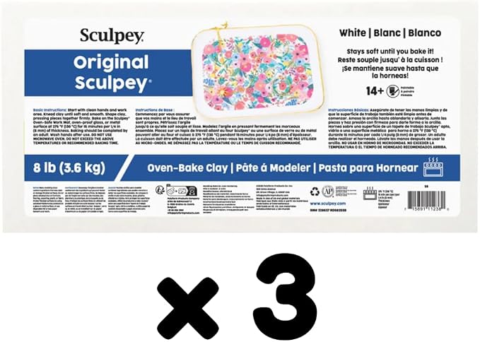 Sculpey Original Oven-Bake Clay, Great for Modeling, Sculpting, and School Projects, White, 8 lb. (Pack of 3)