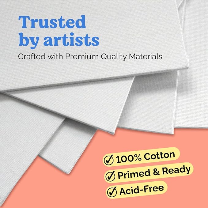 Chalkola Paint Canvases for Painting Multipack - 25 Pack Square Canvas Panels - 4x4, 6x6, 8x8, 10x10, 12x12 inch (5 Each) - 100% Cotton, Primed, Acid Free Art Canvas Boards for Painting | Square Boards - 4x4, 6x6, 8x8, 10x10, 12x12 inch (5 Each) - 100%...