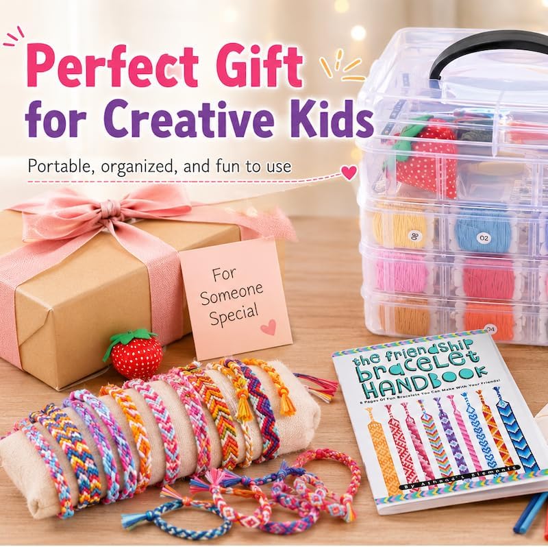 Athena’s Elements 4 Tiers Embroidery Floss Thread Kit, Including 210 Colors Cross Stitch Sewing Thread with Embroidery Accessories, with Making Book Guide, Storage Organizer Box