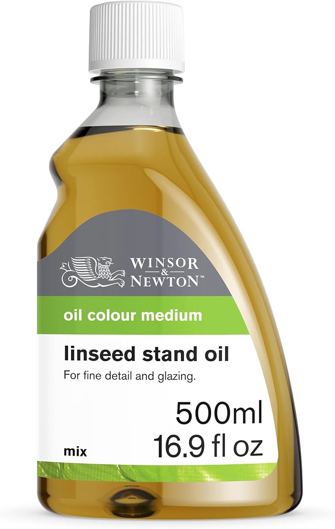 Winsor & Newton Linseed Stand Oil, 500ml (16.9-oz) Bottle | Pale Viscous Oil, Slows Drying, Smooth Enamel Finish, No Brush Marks, Excellent Leveling, Can Be Used for Glazing