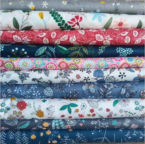 Cotton Fabric DIY Making Supplies Quilting Patchwork Fabric Fat Quarter Bundles DIY for Quilting Cotton Patchwork Cushions (10pcs Mix, 9.8" x 9.8")