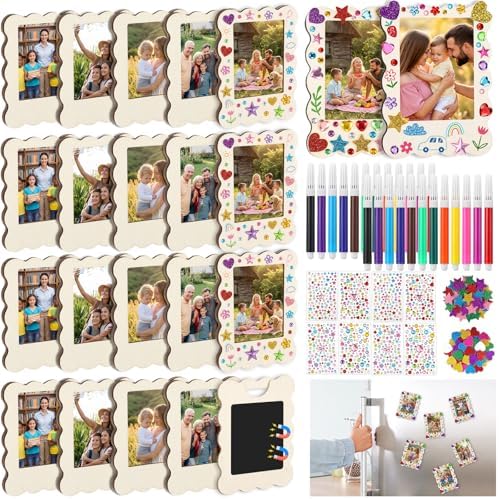 Yalikop 20 Pack Mini Picture Frame Crafts Wooden Magnetic Photo Frame, Wavy