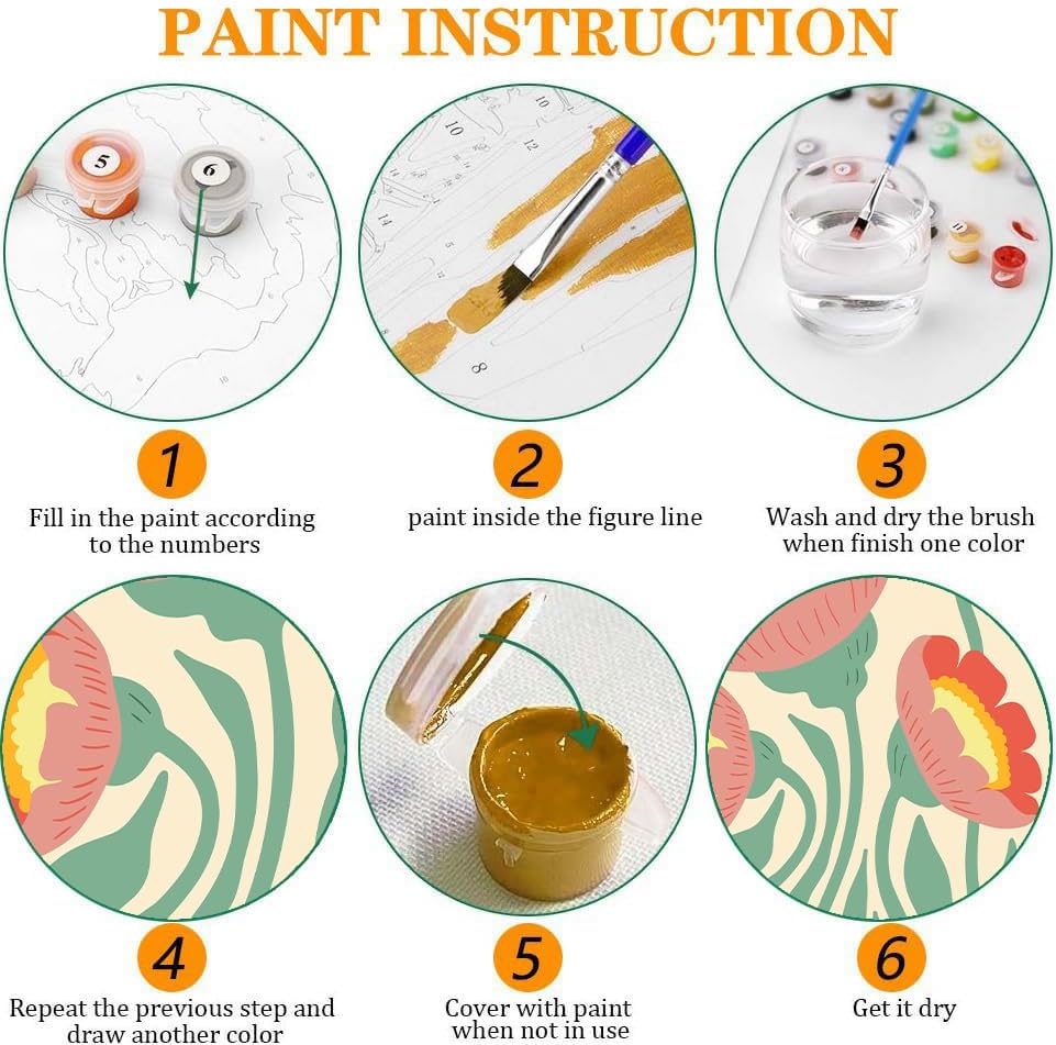 3 Pack Frame Paint by Numbers Kit for Adults, Flowers Paint by Numbers