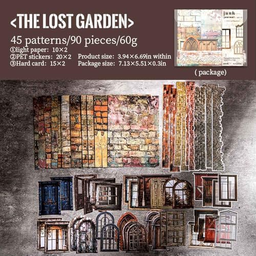 Vilikya 90Pcs Cottagecore Window Frame Stickers for Junk Journal Vintage Cutouts Scrapbook Stickers for Journaling Supplies, PET Stone Sticker & Wall Decoupage Paper for Collage Bujo DIY Craft Planner