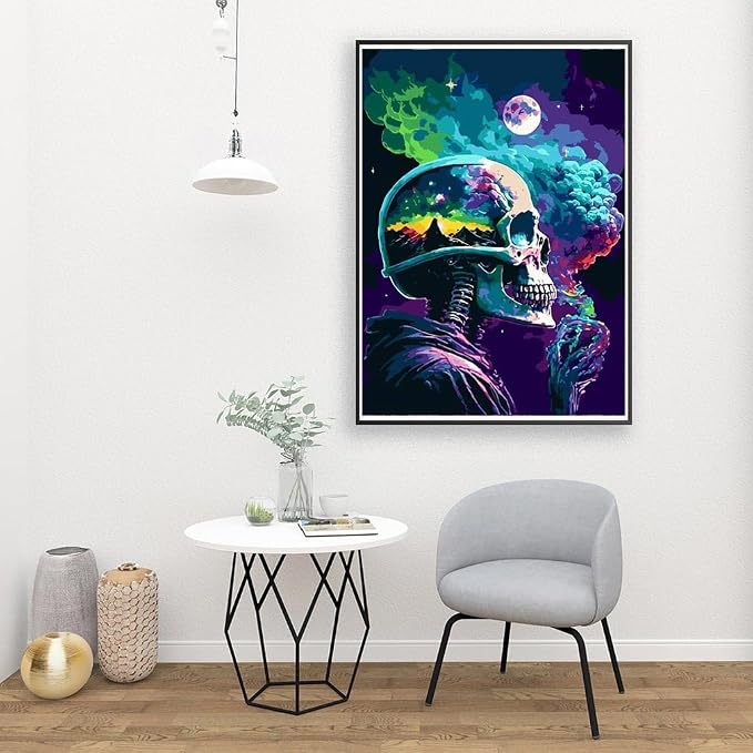 pchmcu DIY Skull Paint by Numbers Kits for Adults,Paint by Number for Adults Beginner Moon,Skeleton Paint by Numbers Kits on Canvas Without Frame for Home Wall Decor 16x20inch