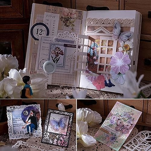 80 Pieces Cutout Scrapbook Paper Vintage Lace Scrapbooking Supplies Window Frames Decorative Paper Aesthetic Scrapbook Materials for Journaling Supplies Album Embellishment DIY Crafts Gift