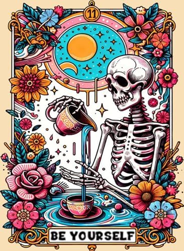 GOUOYANA Paint By Numbers Kit for Adults-Skull BE YOURSELY Funny Canvas | Adult Paint by Number Kits on Canvas for Painting DIY Skull BE YOURSELY Painting Art by Numbers for Home Wall Art Gift12X16in