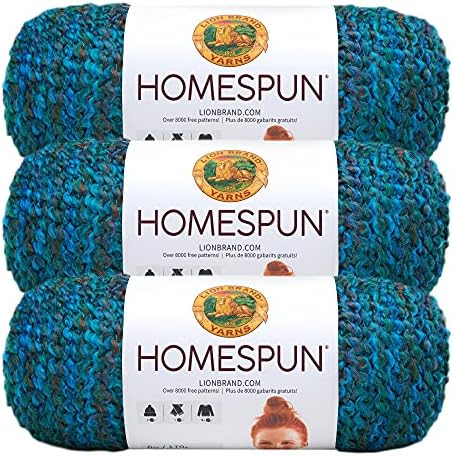 Lion Brand Yarn, Homespun Bulky Crochet Yarn, Lagoon, Blue, 3 Pack