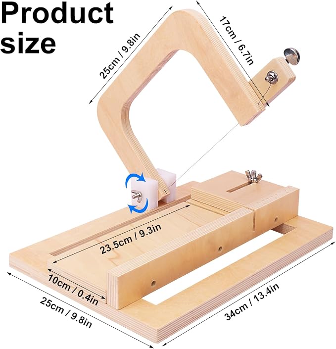 kukmakri Wooden Soap Cutter for Soap Making - 13.4 x 9.5 x 7.6 Inch Handmade Soap Making Supplies, Adjustable Wire Slicer Cutting Tool, Wood Soap Cutters for Soap Making, Cheese DIY