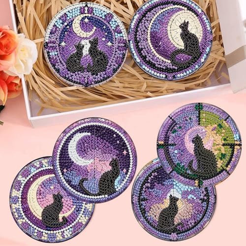 Diamond Art Coasters Kit, 6 Pieces Cat Diamond Painting Coasters Kit