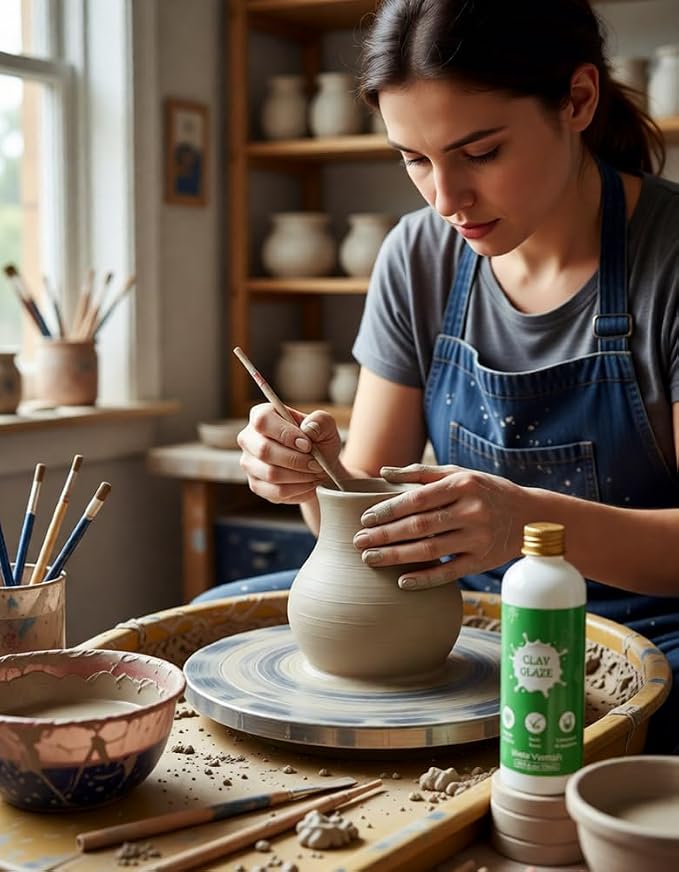 Air Dry Clay Glaze, 120ml Matte Finish, Prevent Clay Cracking, Scratch Resistant, Waterproof & Dustproof, for Crafts, Ceramics, Wood, Clay Sealant with Brush & Measuring Cup (4fl oz Matte)