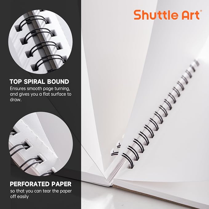 Shuttle Art Marker Pad, 70 Sheets, Spiral-Bound, 12”x9”, 110LB/180GSM Paper | Portable Sketchbook, Smooth Surface, Alcohol Markers Bleedproof Art Paper Great for Artists to Draw, Paint & Sketch