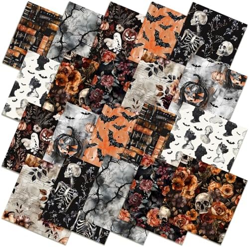 HunnmingRe 20 Pcs 10''x10'' Spooky Halloween Quilting Fabric Squares