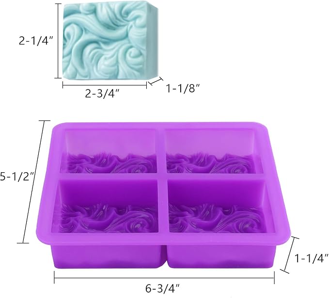 Jucoan 4 Pack Ocean Wave Silicone Soap Mold, 4 Cavities 3.5 oz Rectangle Nautical Wave Swirls Silicone Molds for Handmade Craft Soap, Wax Candle, Lotion Bars, Bath Bombs, Resin Craft, Wedding Favor