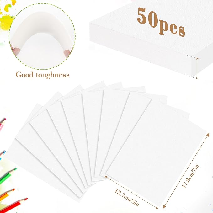 50PCS 5x7 Watercolor Paper Bulk, 140lb/300g Cold Press Thick Water Color Paper Pad for Child Adult, White Art Paper for Drawing Painting Markers Gouache, Textured Cotton Paper Sheets