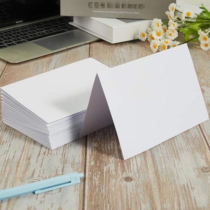 50 Pack Blank Folded Cardstock Cards, White, 5x7