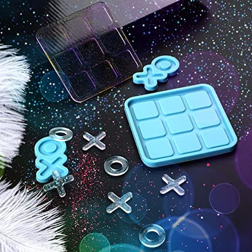 Tic Tac Toe Resin Mold with 5 Chess Pieces Molds,DECYOOL X O Board Game Silicone Molds for Resin Casting,DIY Tabletop Board Game (Pack of 2)