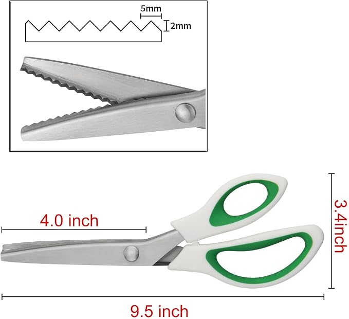 JISTL Green Pinking Shears Comfort Grips Crafts Zig Zag Cut Sewing Scissors,Professional Handheld Dressmaking