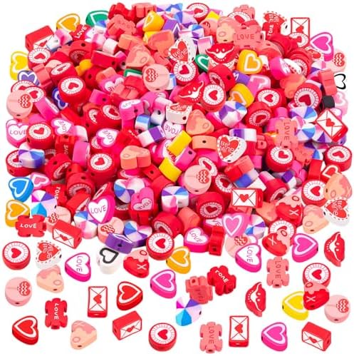 200 Pcs Heart Polymer Clay Beads, Mixed Heishi Spacer Beads Supplies