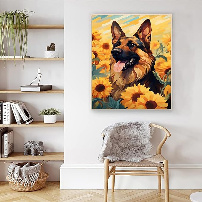 Artunion German Shepherd Dog Paint by Numbers Kit for Adults,Dog Animals Paint by Number Kits, DIY Oil Painting Paint by Number Kits on Canvas Arts Craft for Home Wall Decor 16x20 Inch