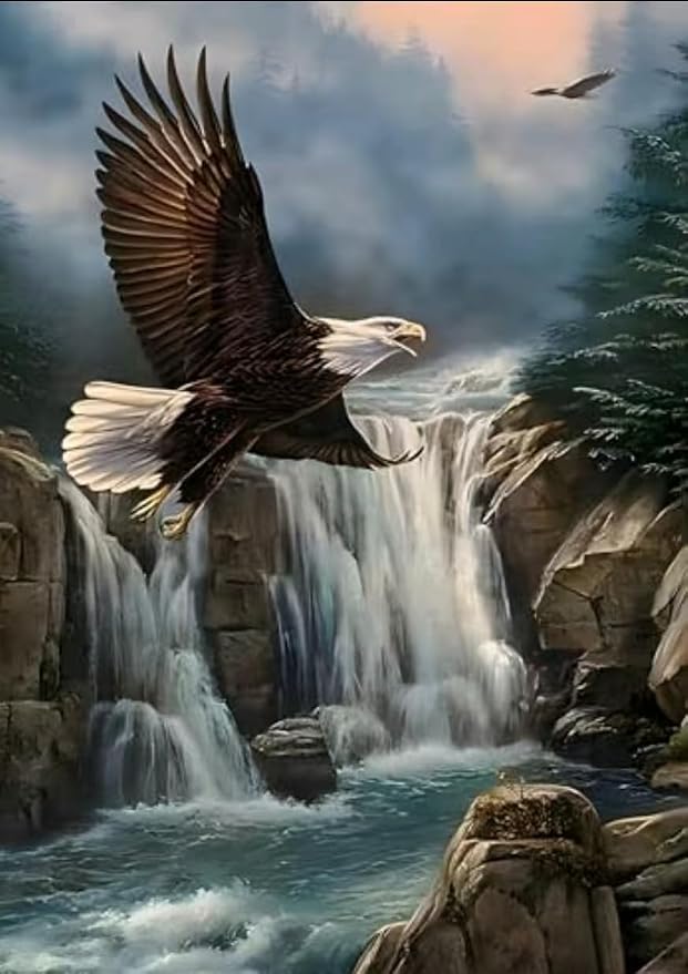 YUXUANKANG Bald Eagle Waterfall Diamond Painting Kit, Nature Wildlife Scenery DIY Art Craft 12X16inch