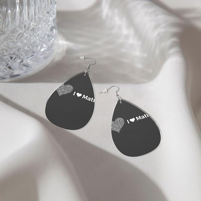 Math Formula Equation Black Drop-Shaped Earrings 2.2 x 1.5 Inches