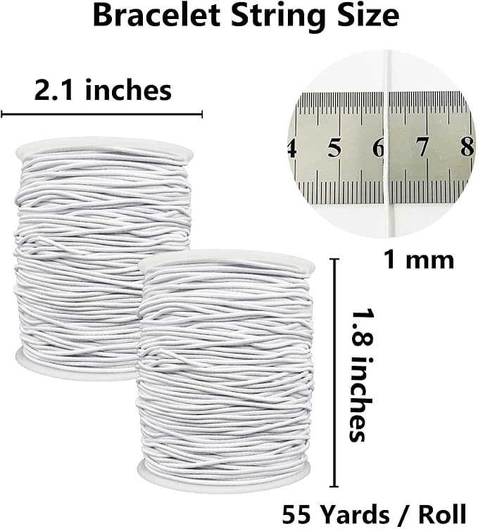 LUSTEMBER Stretchy String for Bracelets, 2 Rolls 1 mm Sturdy Elastic String Elastic Cord for Jewelry Making, Necklaces, Beading (White)