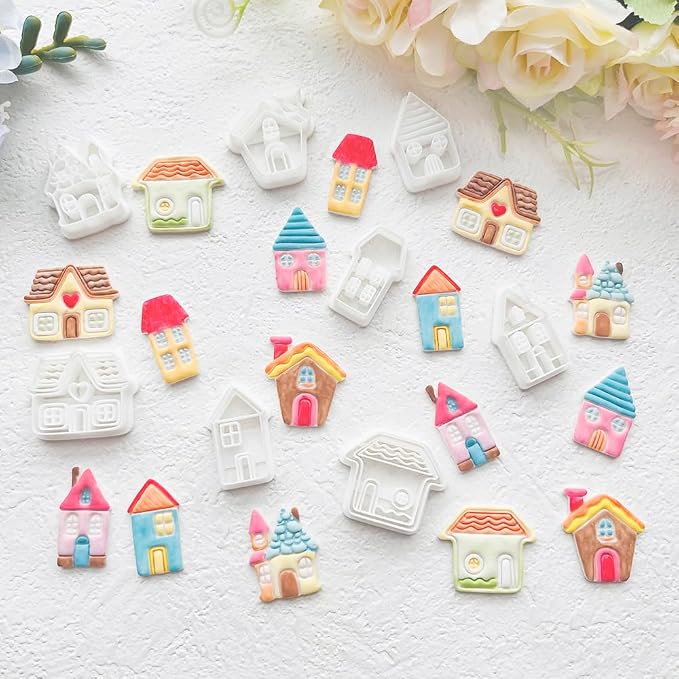 Cozy Cottage Polymer Clay Cutters Set - 8pcs Cute House Shapes for DIY Earring Jewelry, Soft Clay Crafts, Scrapbooking & Miniature Home Decor